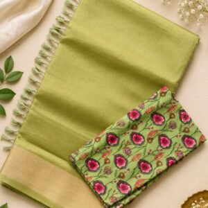 Olive Green Semi Silk Saree