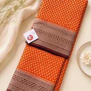 Rust Red Zari Butta Banarasi Saree