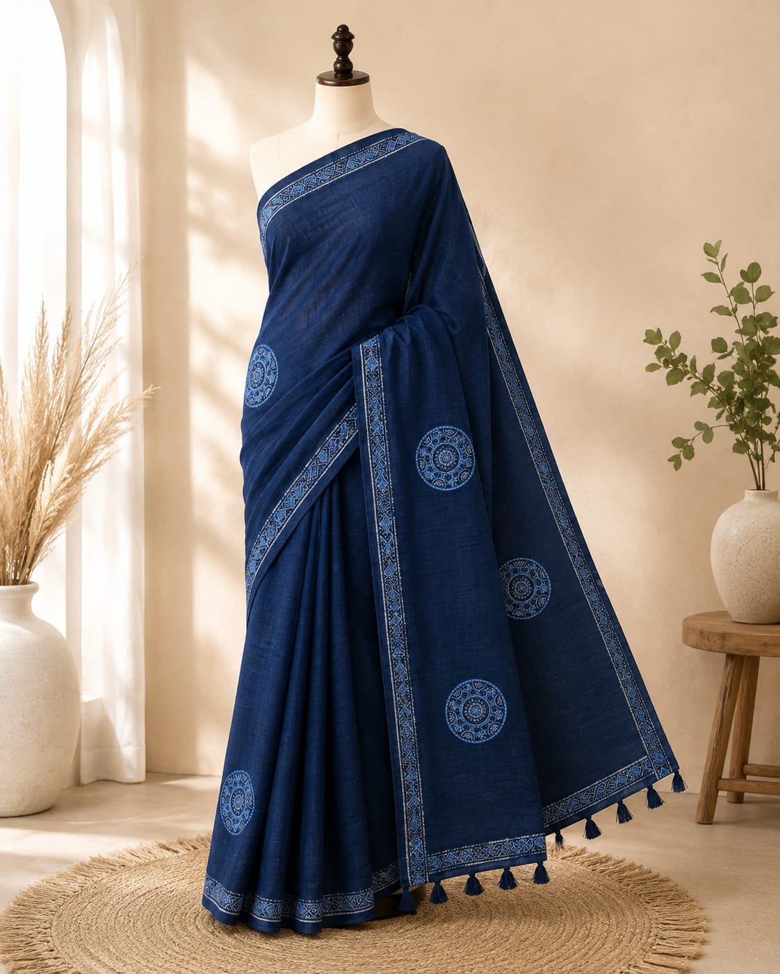 Devas Indigo Mandala Semi Cotton Saree - Image 2