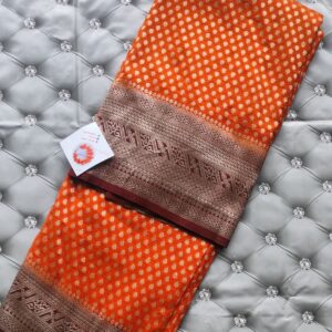 Rust Red Zari Butta Banarasi Saree