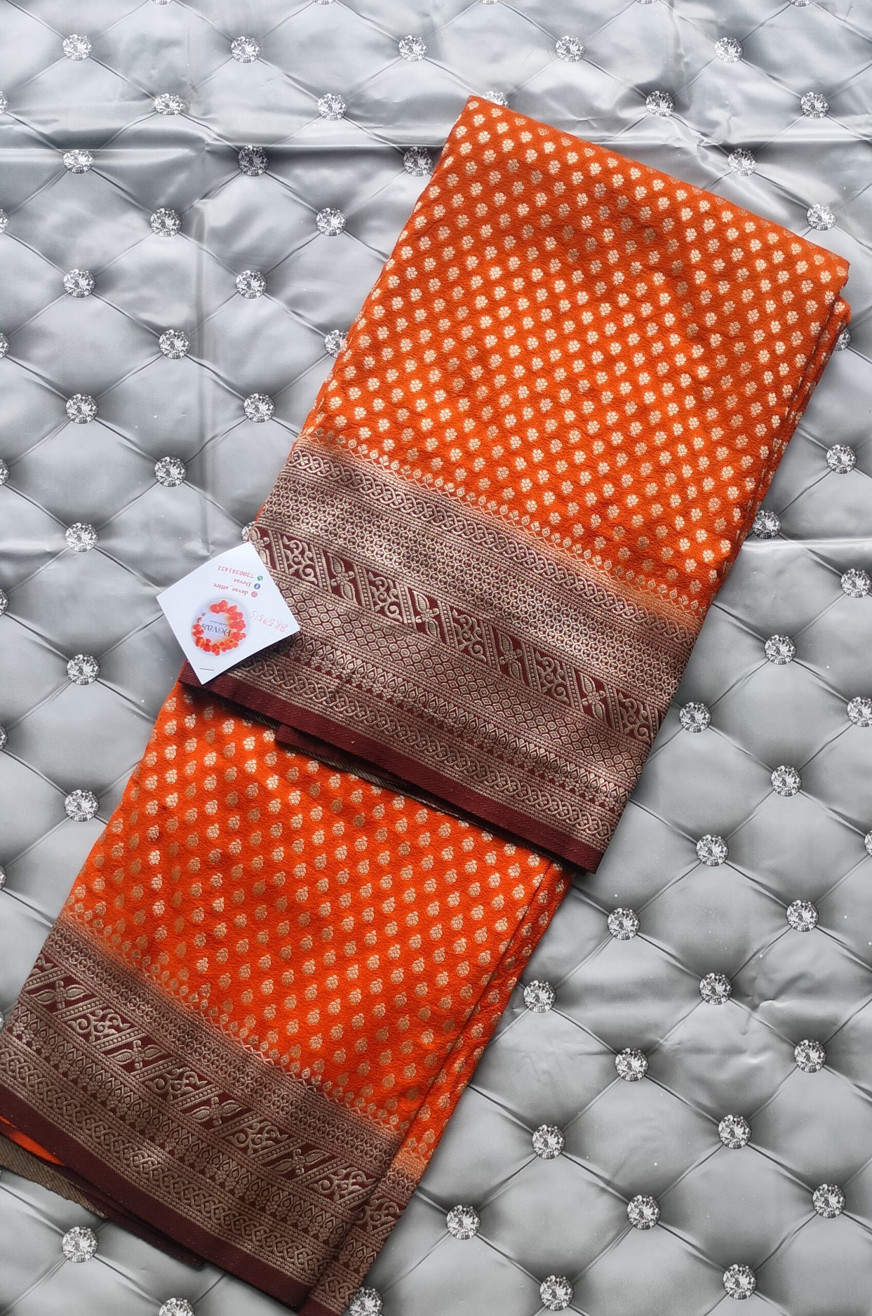 Rust Red Zari Butta Banarasi Saree