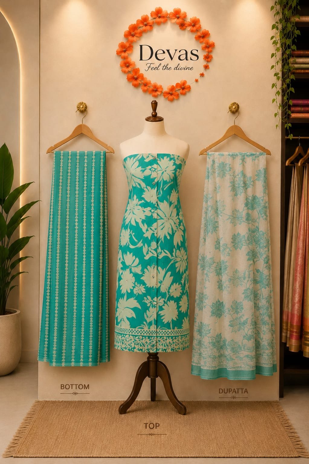 Elegant Teal Green Floral Material - Image 2