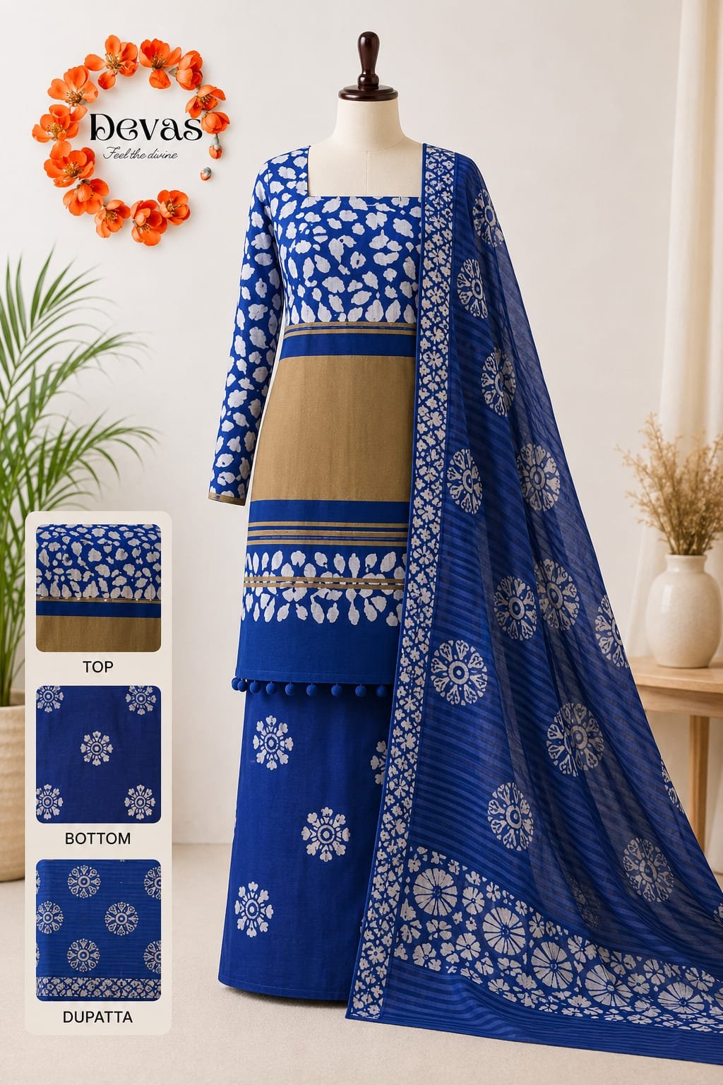 Royal Blue Batik Dress Material - Image 2