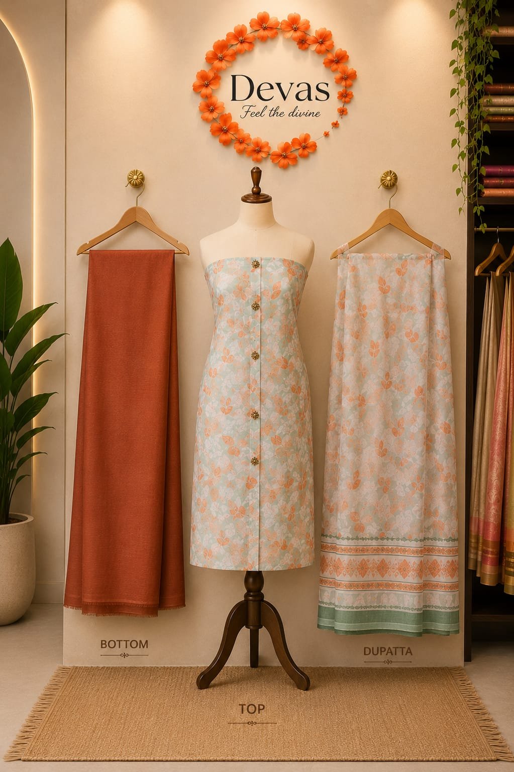 Peach Floral Printed Dress Material - Image 2
