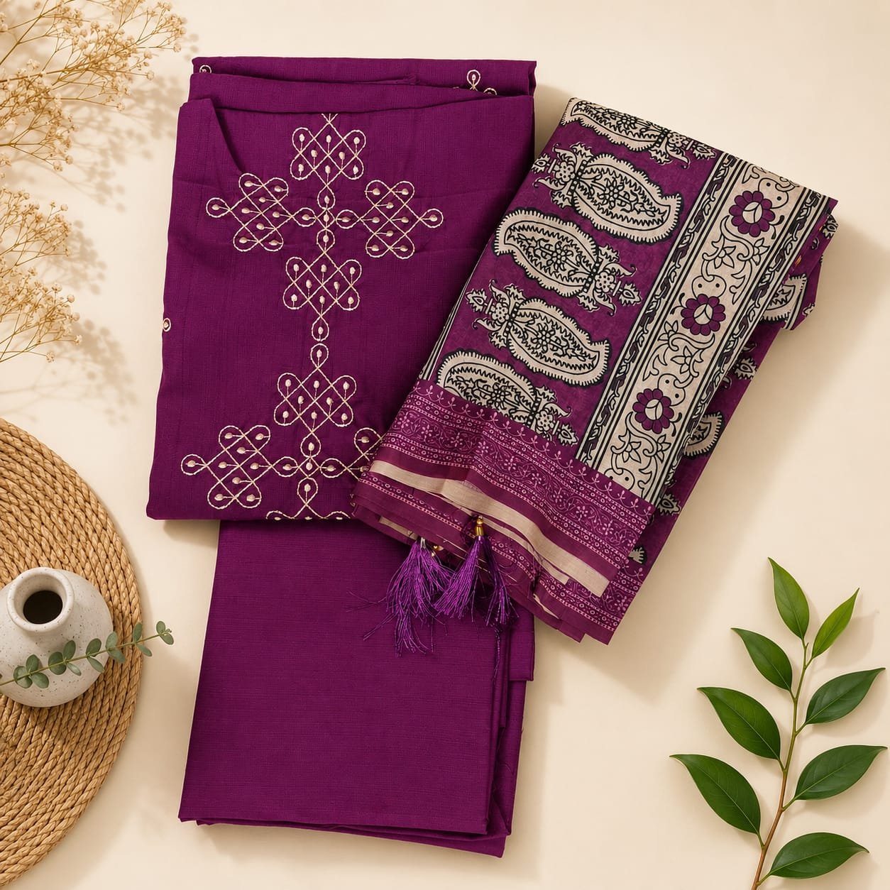 Royal Purple Embroidery Dress Material