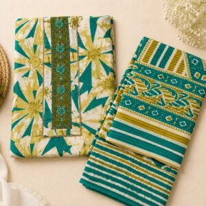 Teal Green Floral Dress Material