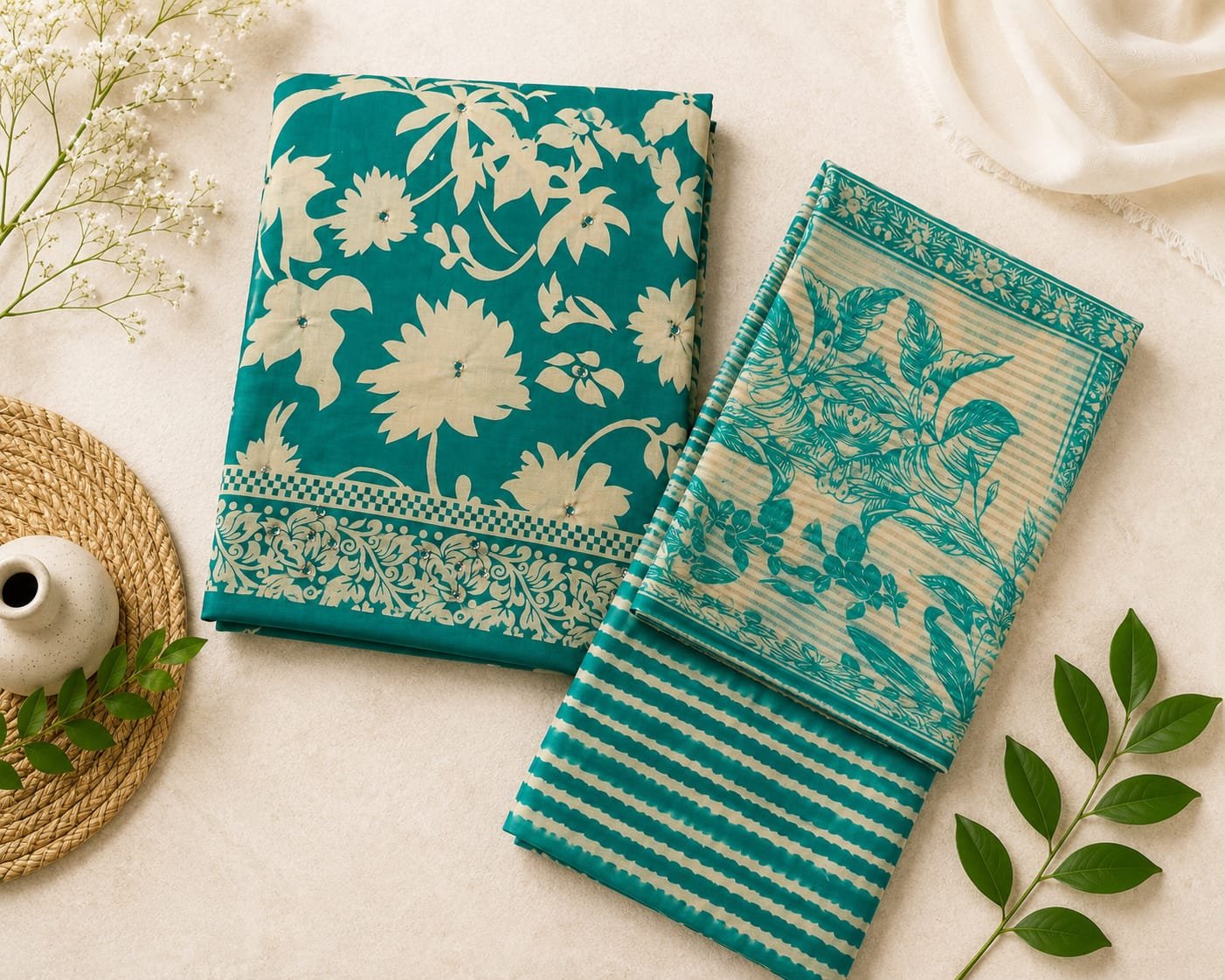 Elegant Teal Green Floral Material