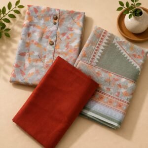 Peach Floral Printed Dress Material