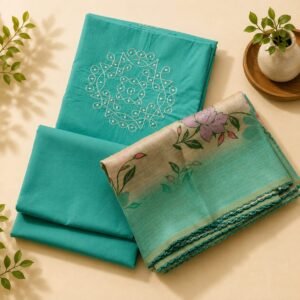Aqua Green Embroidery Dress Material