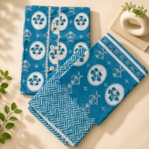 Teal Blue Printed Dress Material