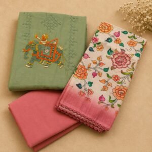Sage Green Embroidery with Floral Dupatta