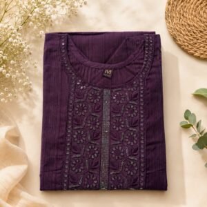 Plum Floral Embroidered Kurti