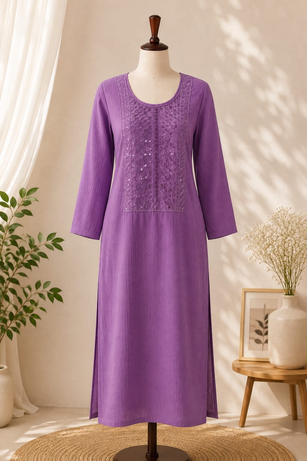 Lavender Chevron Embroidered Kurti - Image 2