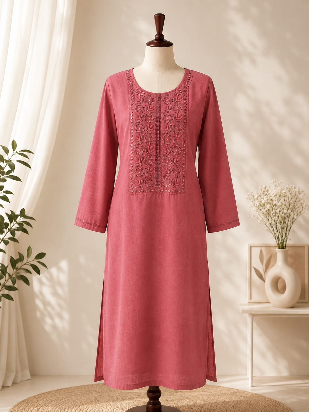 Dusty Coral Embroidered Kurti - Image 2