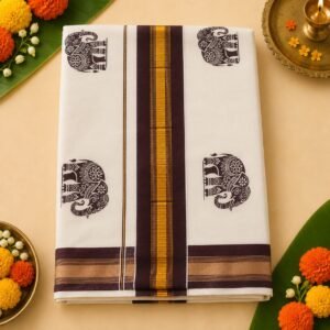 Maroon Gold Paisley Kasavu Saree