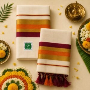 Multicolour Kasavu Festive Tissue Silk Set Mund