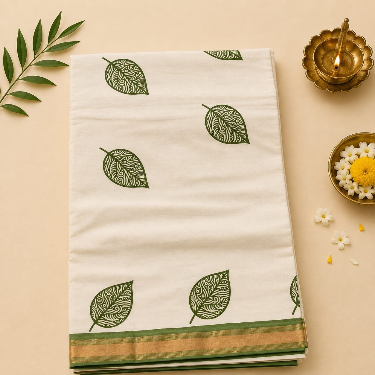 Green Leaf Kasavu Saree - Image 2