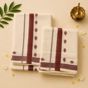 Maroon Motif Handloom Set Mund
