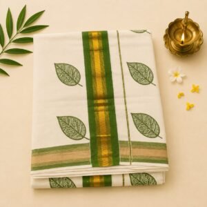 Green Leaf Kasavu Saree