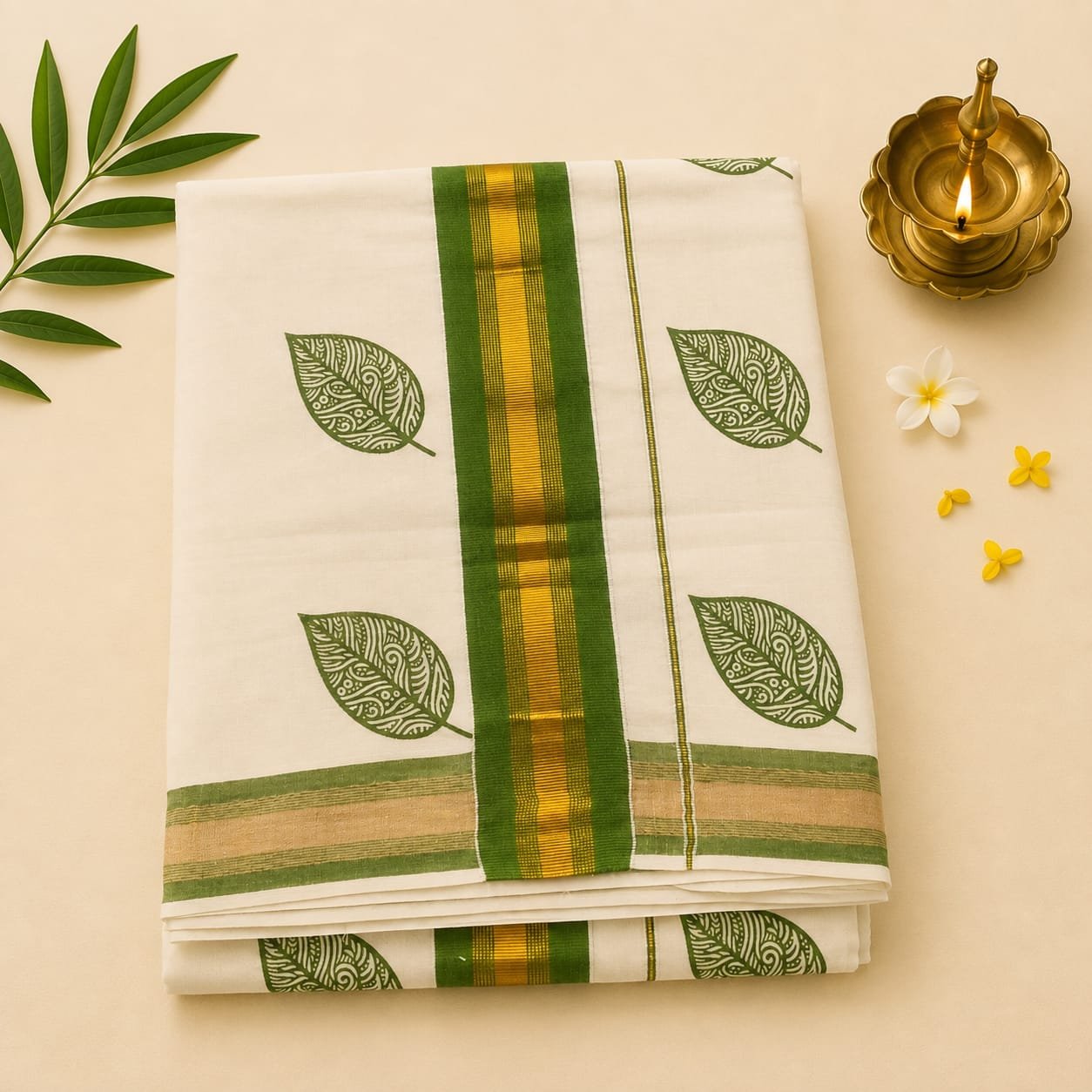 Green Leaf Kasavu Saree