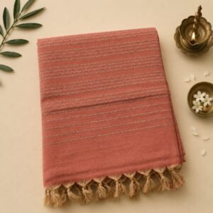 Dusty Coral Stripe Tassel Saree